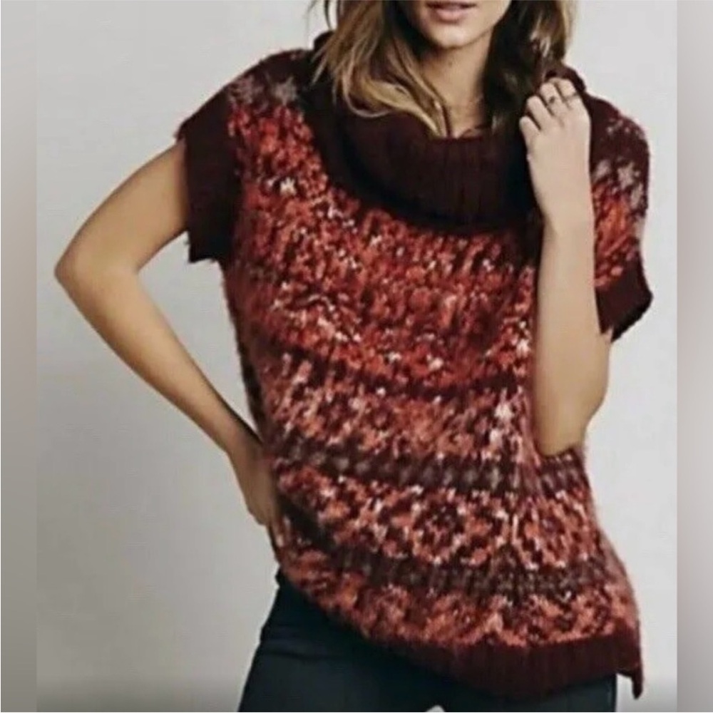 Free People | Women’s Purple/Orange Multicolor Fair Isle Cowl Neck Sweater Vest